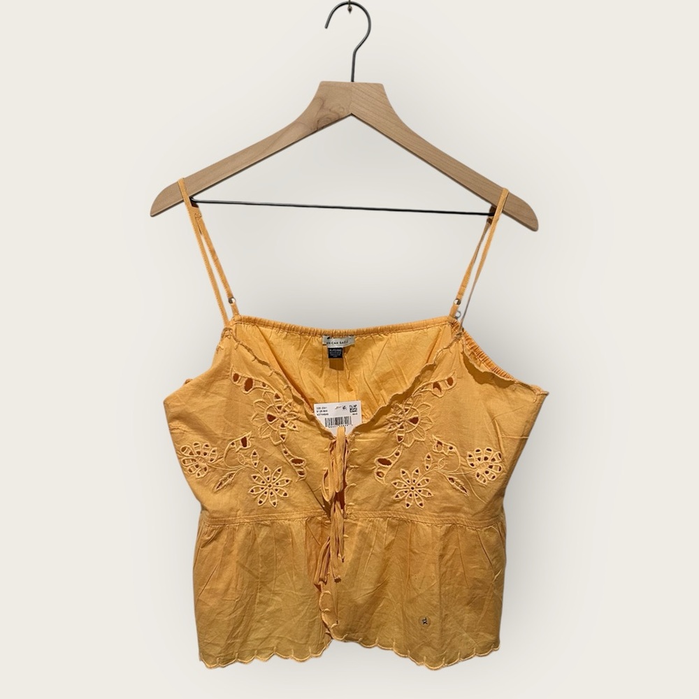 American Eagle Outfitters Orange Embroidered Tie Front Spaghetti Strap Camisole